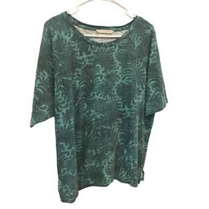 Women's Teal Patterned Short-Sleeve Top